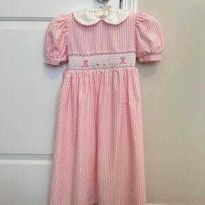 Girls smocked  Striped Dress with Peter Pan Collar